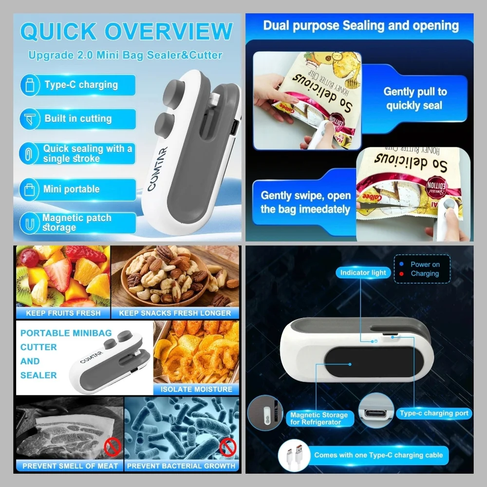🪷5/25! COMTAR Rechargeable 2in1 Mini Portable Bag Sealer & Cutter NIB